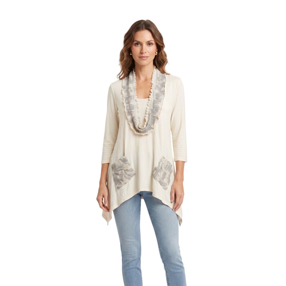 Niche Nilgun Cream Asymmetrical Shark Bite Tunic Top M
